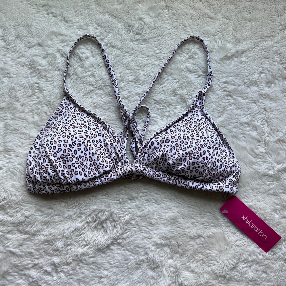 Xhilaration Women Leopard Print Triangle Bikini Top White Brown Large L 8-10 NWT